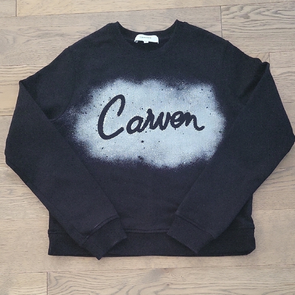 Carven Black Crewneck Sweater with Distinctive Design